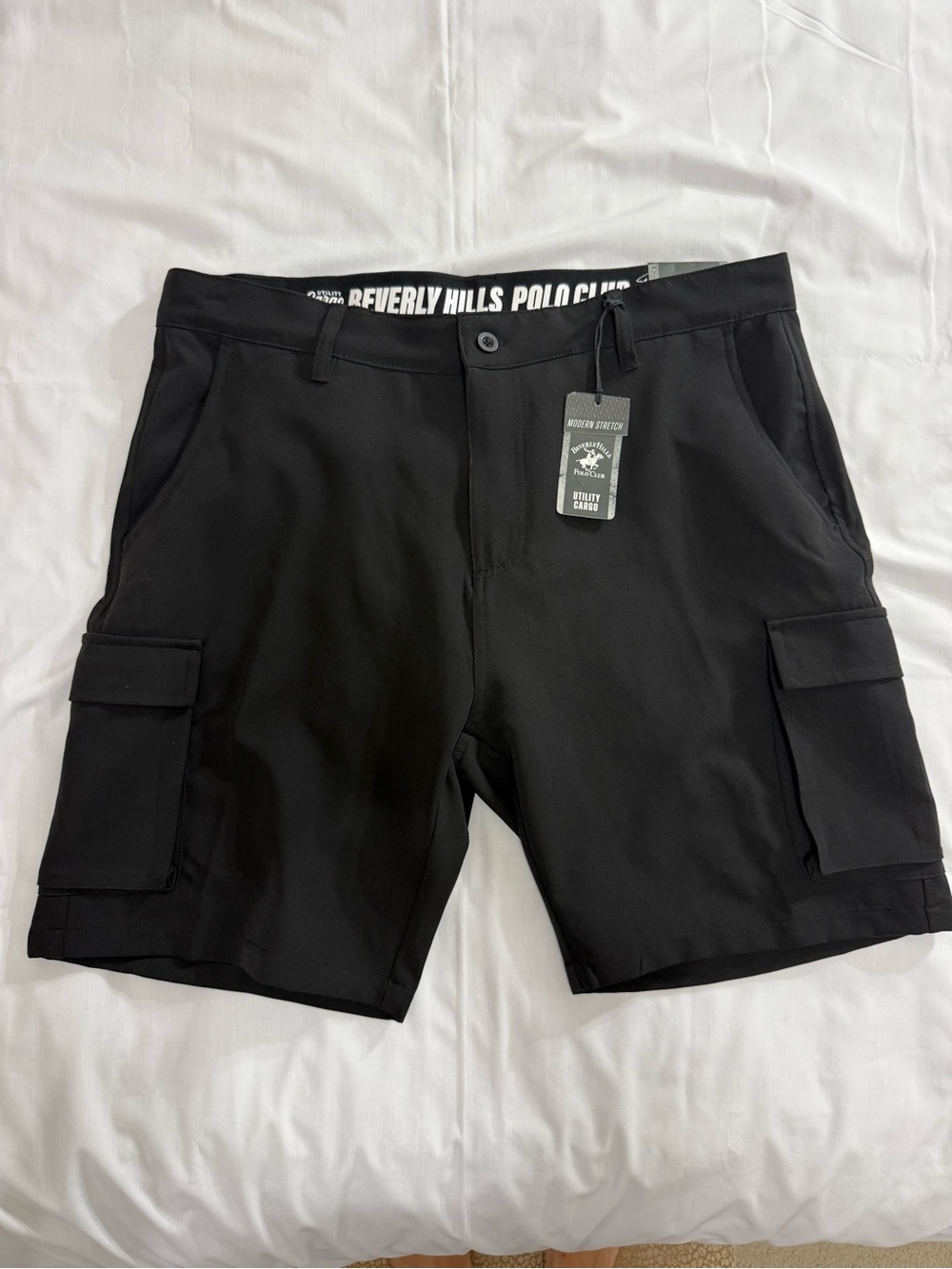 Beverly Hills Polo Club Men’s Black Utility Cargo Shorts Modern Stretch Size 38